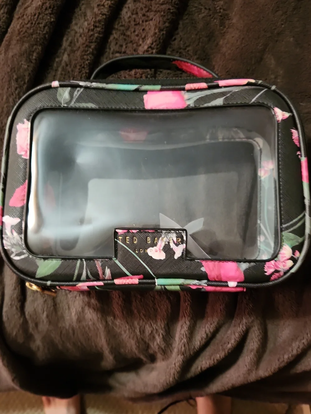 Ted Baker Black Floral Clear Cosmetic Case - Picture 1 of 7
